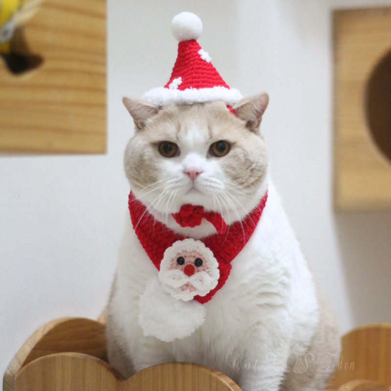 Pet Kitty New Year Christmas Festive Scarves handmade wool knit Knitted Scarves Snowflake Hats Deer Corner Festival Dress-Taobao