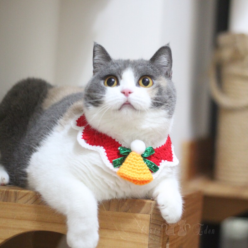 Pets Christmas Cat Kitty Small Hat Loaded with neck scarf fake collar Item Circle Artisanal Wool Weave Cute Gift-Taobao