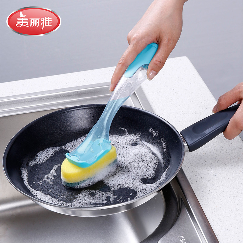 Melia long handle can be added liquid Blazer brush is not easy to dip oil sponge washing dish artifact brush pot brush bowl brush kitchen brush