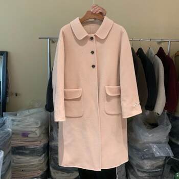 高品质羊绒羊毛韩国娃娃领双面羊绒羊毛中长款外套显瘦大衣女