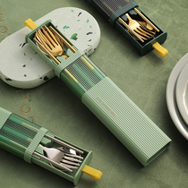 Portable chopsticks spoon set high color value office worker student one person chopsticks tableware three-piece set out storage box