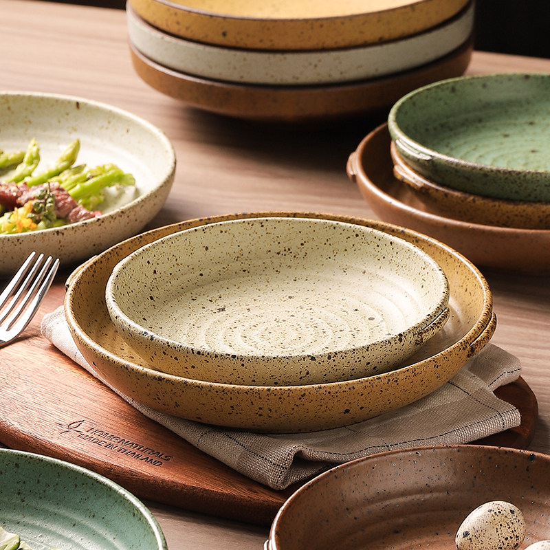 Japanese double ear plate for old retro plate plate household creative net red plate steak dish microwave oven