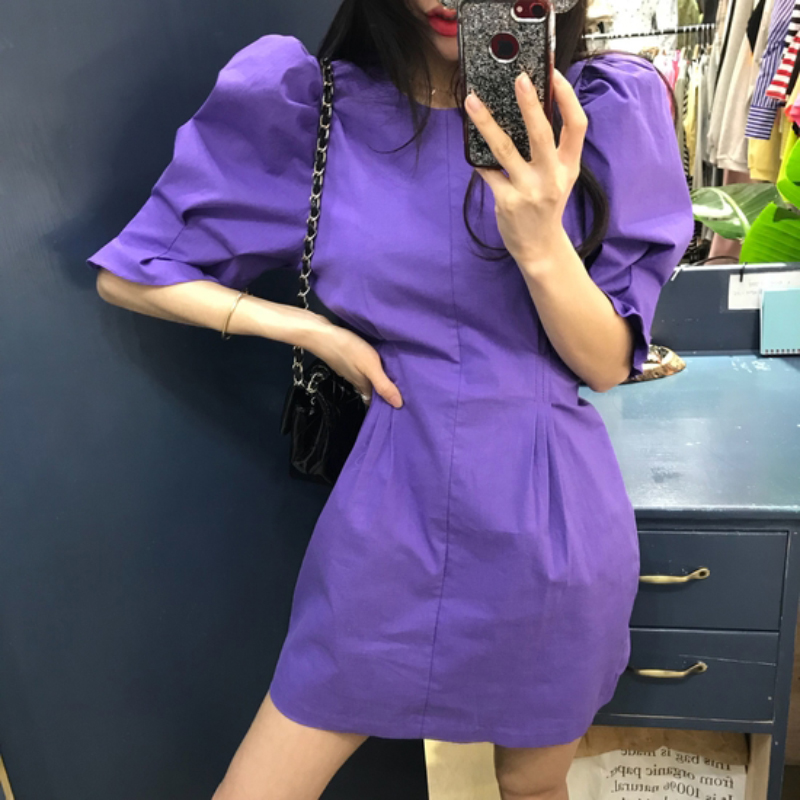 Váy đỏ váy váy tay áo nữ Hàn Quốc khí chất mỏng eo cao eo một từ công chúa váy nữ - Sản phẩm HOT đồ nữ