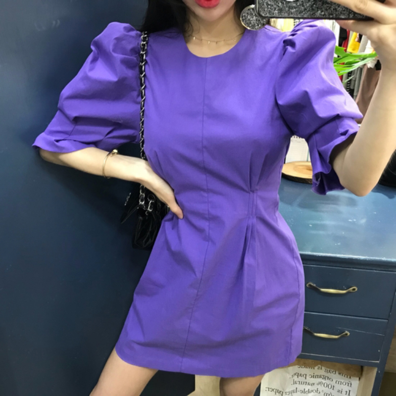 Váy đỏ váy váy tay áo nữ Hàn Quốc khí chất mỏng eo cao eo một từ công chúa váy nữ - Sản phẩm HOT đồ nữ