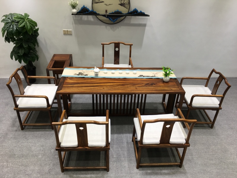 New Chinese tea table and chair combination modern minimal walnut tea table solid wood kung fu tea table meditation desk tea table