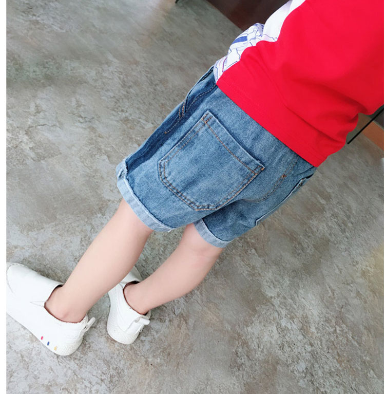 Trẻ em của quần cá tính quần short thời trang giản dị 2018 mùa hè mới nam bé bên khâu màu jeans