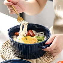 Large Soup Bowl Big Bowl Large Bowl Nordic Style Brief ceramic with cover double ear bowl salad bowl Anti-hot foam noodle bowl Home