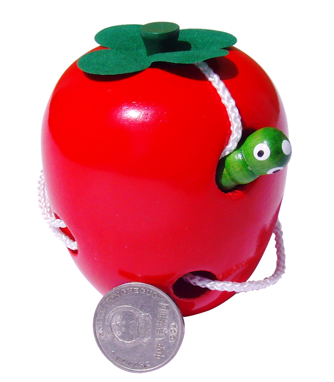 Insect Eating Apple Baby Wooden Thread and Rope Beaded Toy Montservers' Enlightenment Hand-Eye Coordination Teaching Ait 0-3 Years Old