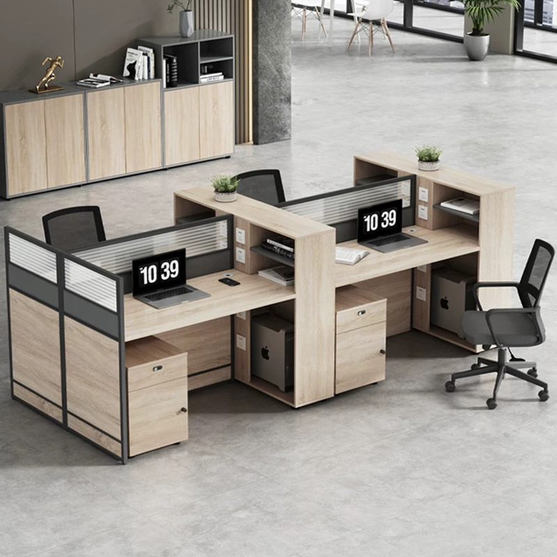 Office Desk for Four People Facing Each Other, Office Desk and Chair Set with Partition, Modern Minimalist Staff Computer Workstation