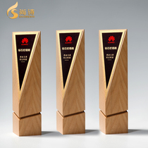 Crystal trophy medal custom creative beech solid wood trophy Wooden lettering stitching Mid-year trophy custom