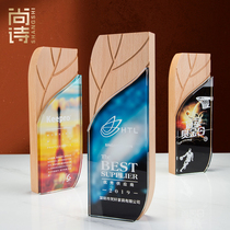 Solid Wood crystal trophy customized creative lettering enterprise Championship competition color printing Award Cup medal production