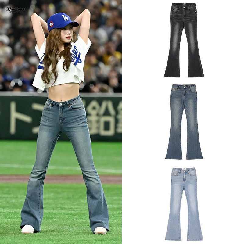 Badblood American Retro Style Sana Sakaizaki Sya Same Style Bootcut Jeans Hot Girl Casual Low-Waist Flared Pants