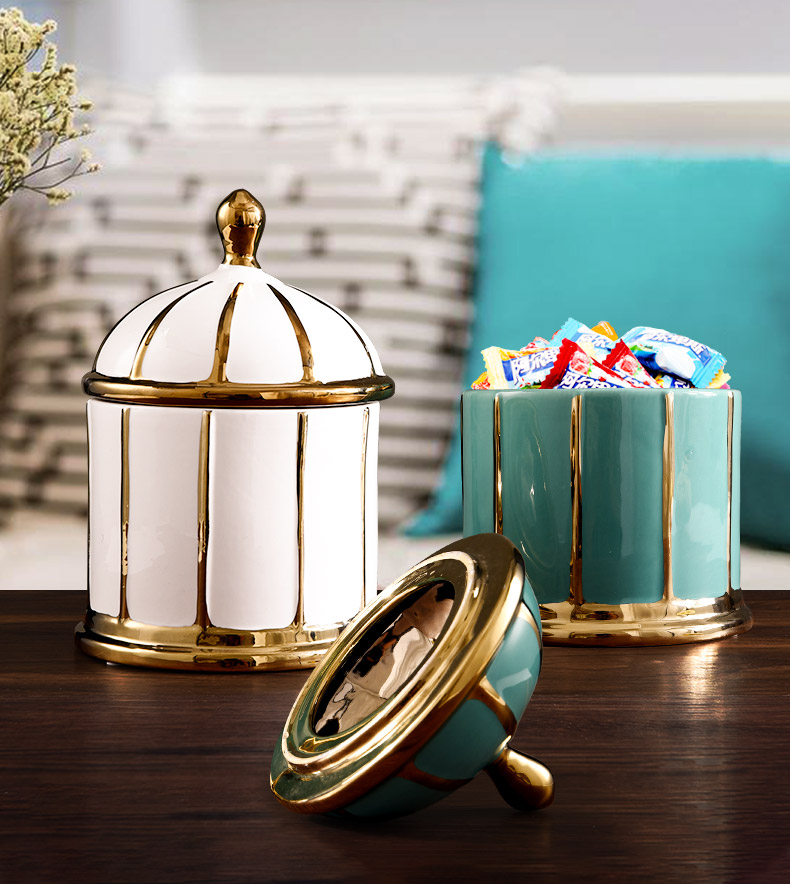 Europe type restoring ancient ways home decoration ceramic storage tank furnishing articles American - style candy jar with cover living room table to receive as cans