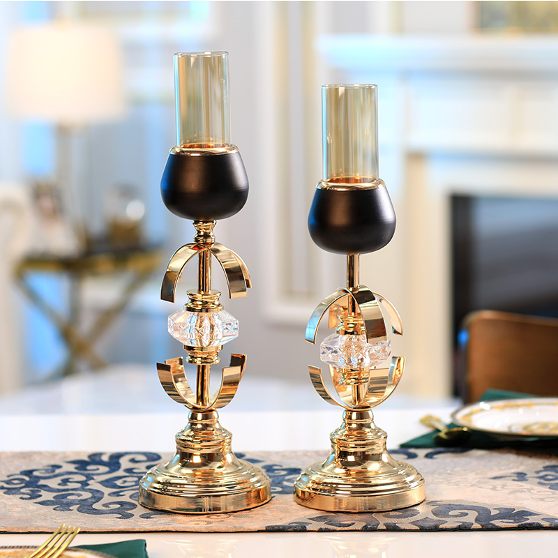 Modern Light Lavish Metal Glass Candle Holder Pendulum Pieces American Living-room Table Decorations Nordic Romantic Home Wax Candle Holders
