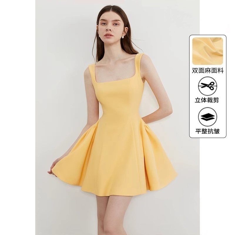 [Holiday Series] 2025 Summer New Yellow Strap Dress Women's Dopamine Skirt Short Skirt
