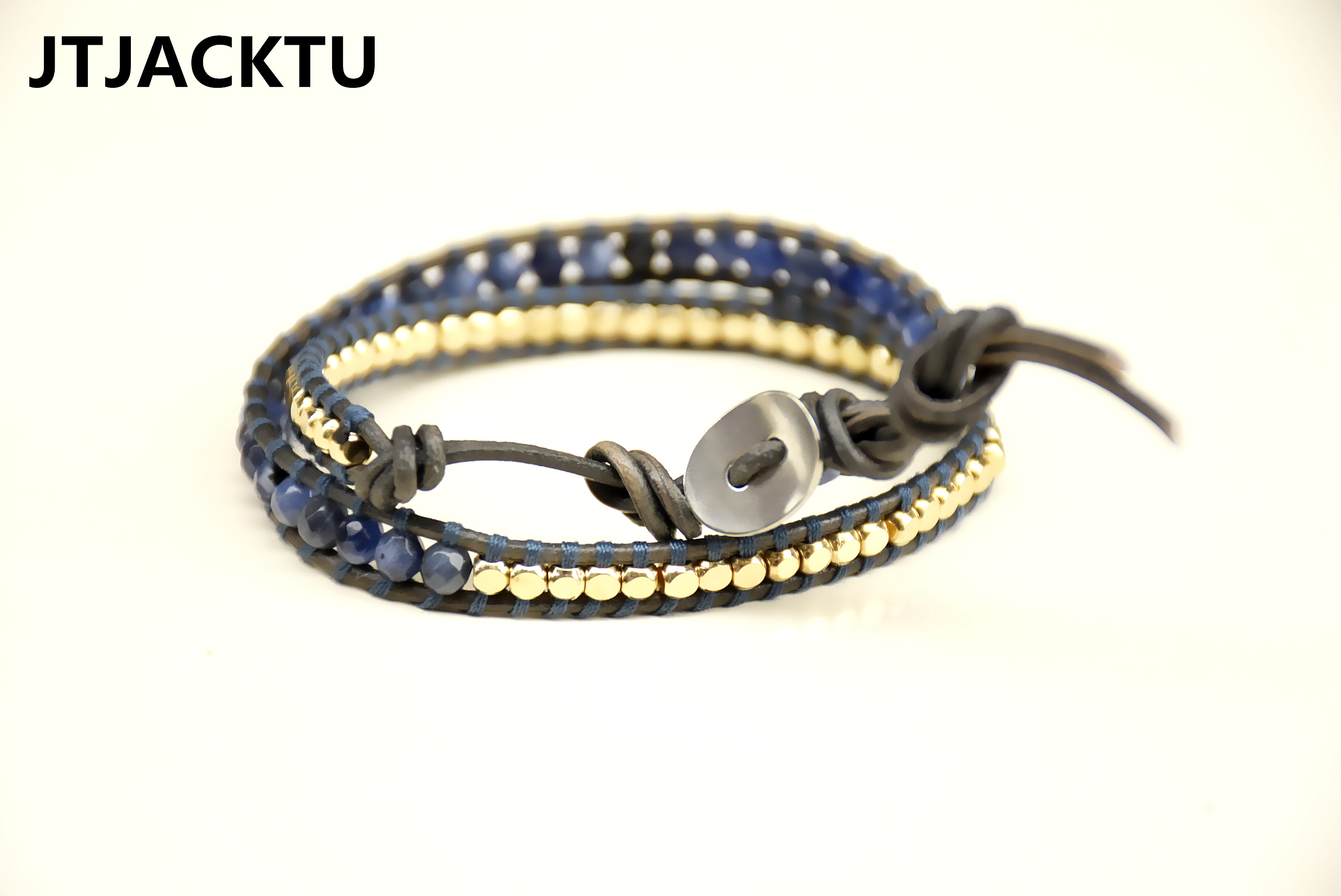 JTJACKTU xà cừ bằng bạc trắng xà cừ 2 vòng 5 Vịt đực Drake với vòng đeo tay - Vòng đeo tay Clasp vòng thạch anh tóc vàng