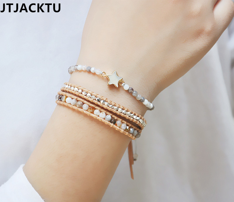 JTJACKTU xà cừ bằng bạc trắng xà cừ 2 vòng 5 Vịt đực Drake với vòng đeo tay - Vòng đeo tay Clasp vòng thạch anh tóc vàng