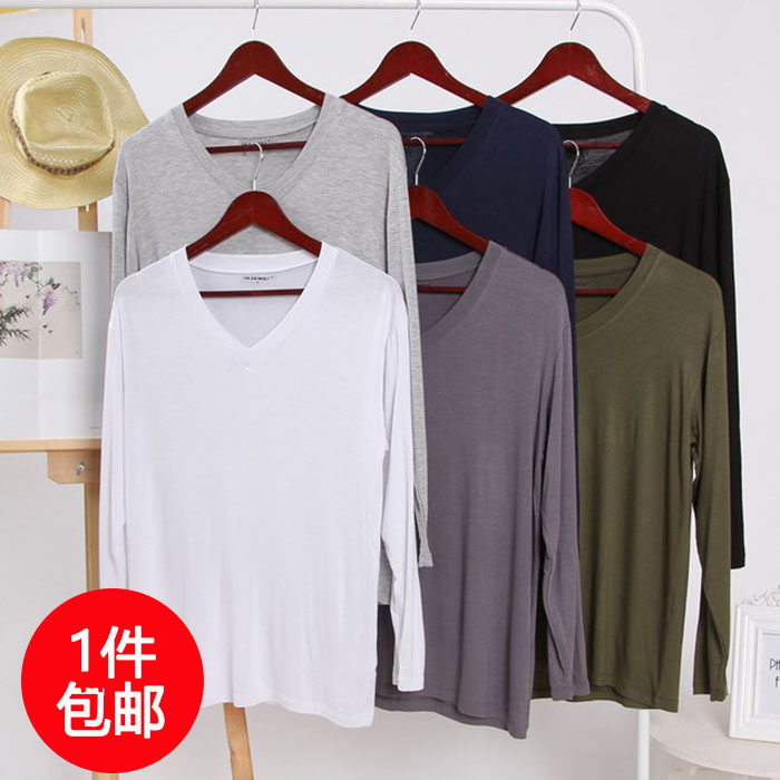 Middle-aged adult weight and large sleeve autumn Model T-shirt men with ultra-thin loose blouse T-shirt