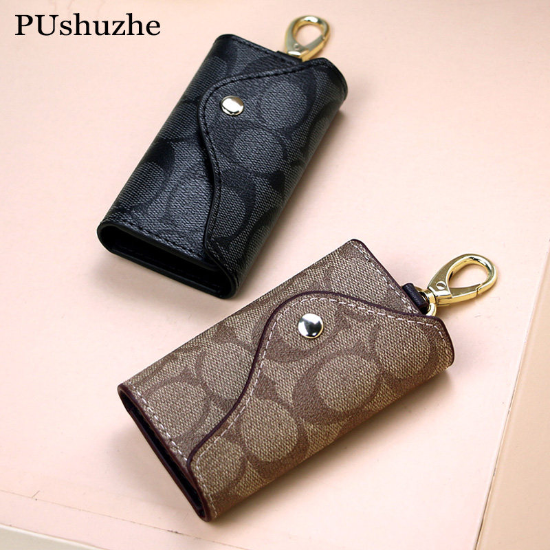 Female style leather car key bag large capacity pull chain male and female waist hanging domestic key bag button couple universal multifunction