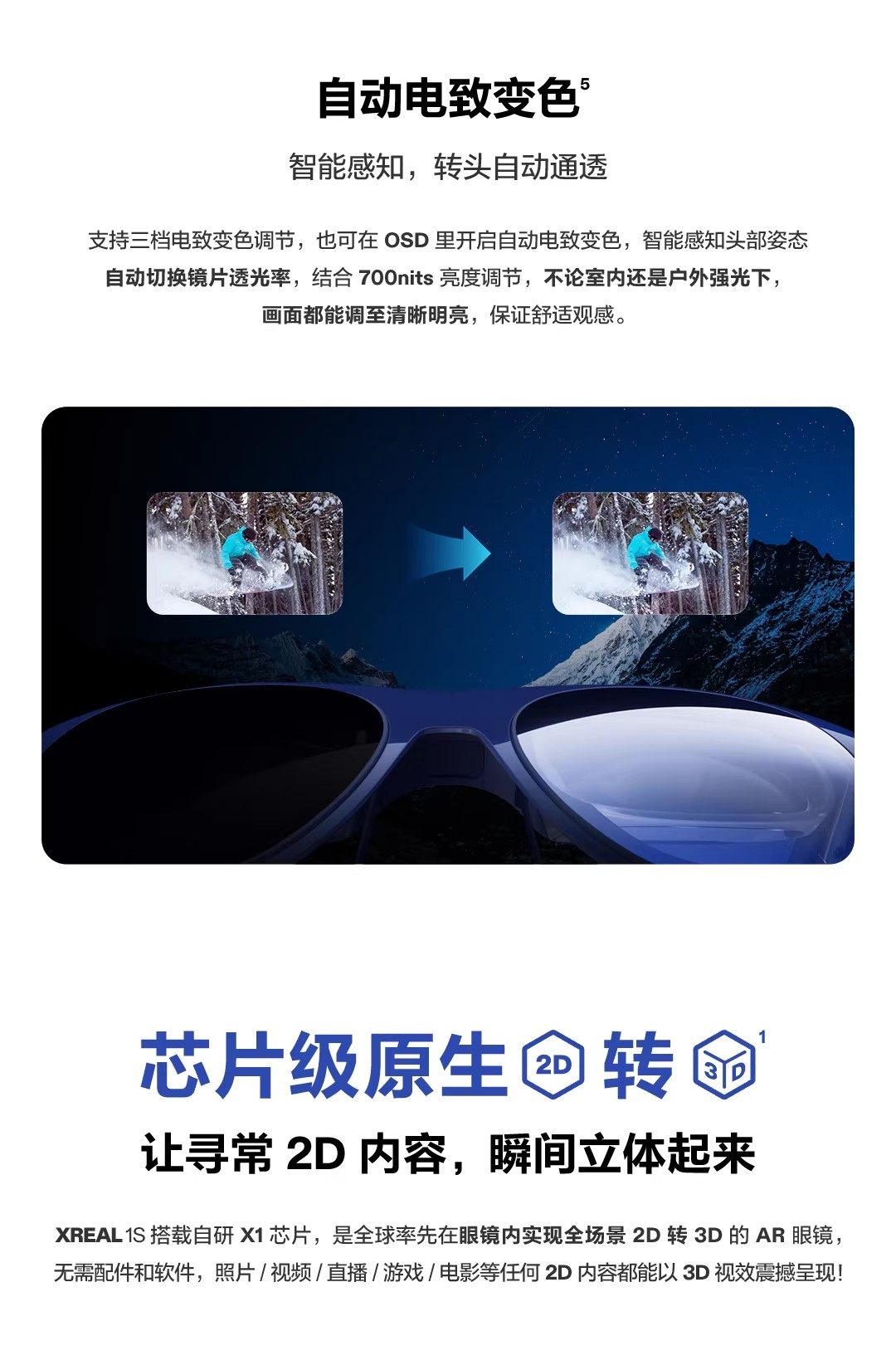 ar设备 xreal1s ar智能眼镜原生2d转3d自研x1芯片空中巨幕500英寸52度fov