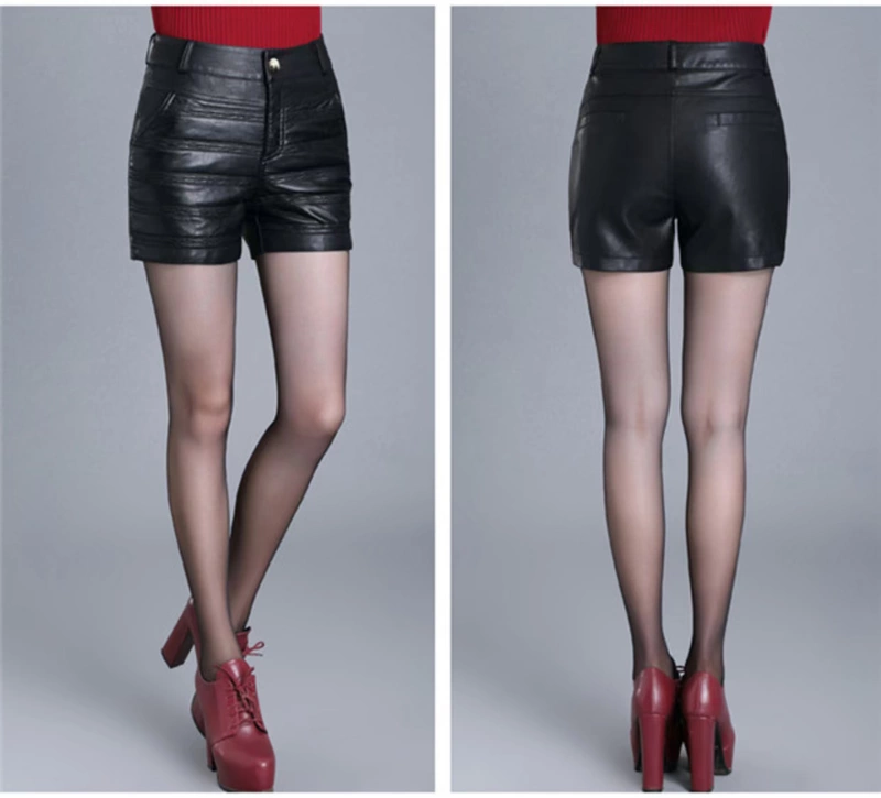 Quần short da dày cho nữ mùa thu đông 2018 Phiên bản Hàn Quốc của quần da pu cao eo cao quần sooc kaki nữ