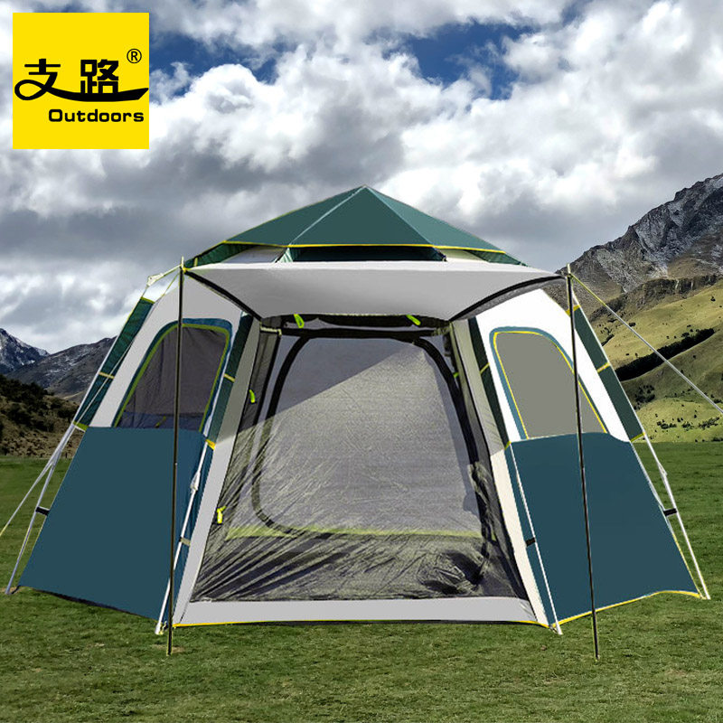 Slip Road New Pint Tent Outdoor 5-8 People 2 People Sunscreen Full Automatic Hexagonal Tent Thickened Rain Camping Equipment Field