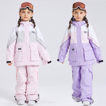 Childrens ski clothing set single board and double board boys and girls thickened warm windproof and waterproof ski clothing and pants equipment