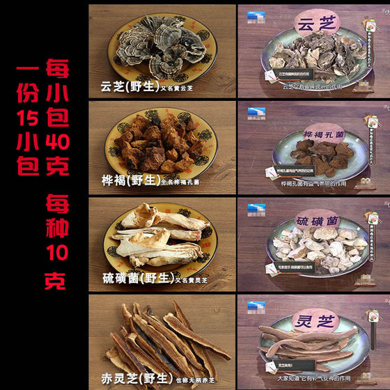 Five fungi recipe, five fungus soup, wild Yunzhi, red ganoderma, Phellinus mulberry tongue, wild Poria, reasonable combination for daily tea