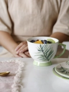 Blue Lotus Home Green Leaf Mug Cup Bữa sáng Cup Oatmeal Cup Ceramic Creative Nhỏ tươi Công suất lớn