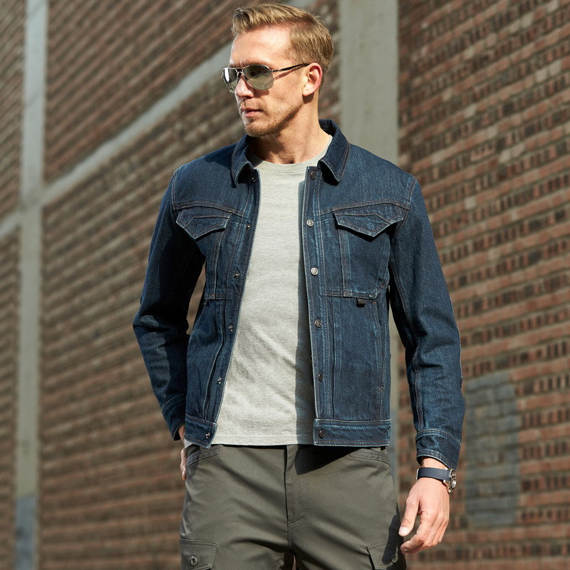 Dragon tooth war riding denim jacket Men's lapel casual top tooling clothes Spring and Autumn fashion trend Tiexujun character