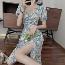French - style debris dress 2021 new gentle wind design bubble - sleeve - gathering daisies with thin forklift