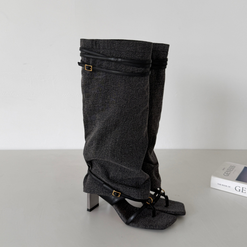 Song Xixi 2026 Summer New Style Belt Buckle High Boots for Women, Square Toe Chunky Heel Long Boots, Over-The-Knee Thong Sandals Song Xixi 2026 Summer New Style Belt Buckle High Boots for Women, Square Toe Chunky Heel Long Boots, Over-The-Knee Thong Sandals