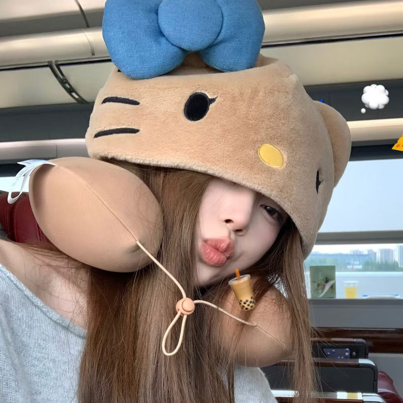 Sweet and Cute Kitty Cat U-Shaped Pillow with Hood, Light-Blocking Cushion for Long-Distance Travel, High-Speed Rail Neck Protection, Rest Essential Hat Sweet and Cute Kitty Cat U-Shaped Pillow with Hood, Light-Blocking Cushion for Long-Distance Travel, High-Speed Rail Neck Protection, Rest Essential Hat