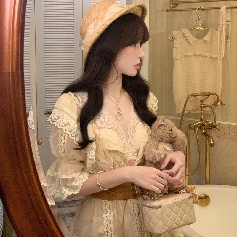 Starry Victoria Limited Edition/Heavy Lace Ruffle Doll Shirt Japanese Sweet Ruffled Shorts