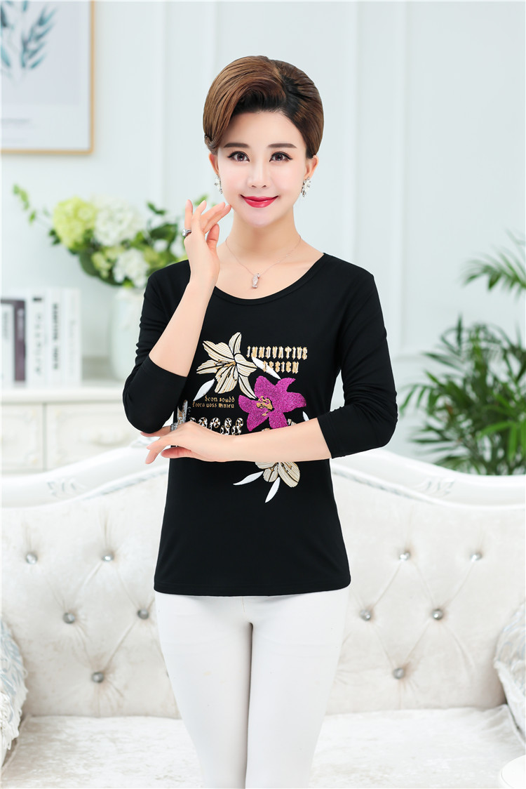 Mới mùa xuân và mùa hè ngắn tay t-shirt nữ vòng cổ phương thức bông trung niên sọc áo của phụ nữ áo sơ mi loose mẹ ăn mặc