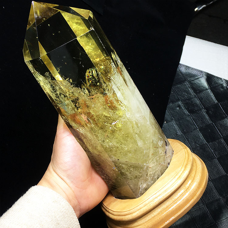 ZX天然黃水晶柱子彩虹藍針六棱頂樑柱原石原礦家居客廳玄關大擺件