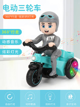 Children Cartoon Stunt Racing Boy Riding Three-wheeled Motorcycle Electric Music Swivel Light Universal Tipping Toy