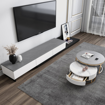 Nordic slate TV cabinet coffee table combination light luxury modern minimalist tea table living room furniture minimalist retractable floor cabinet