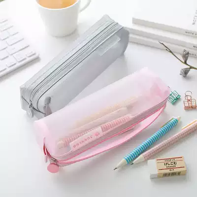 Pen bag large capacity ins Japanese elementary school students simple transparent mesh pencil bag junior high school girl cute stationery bag
