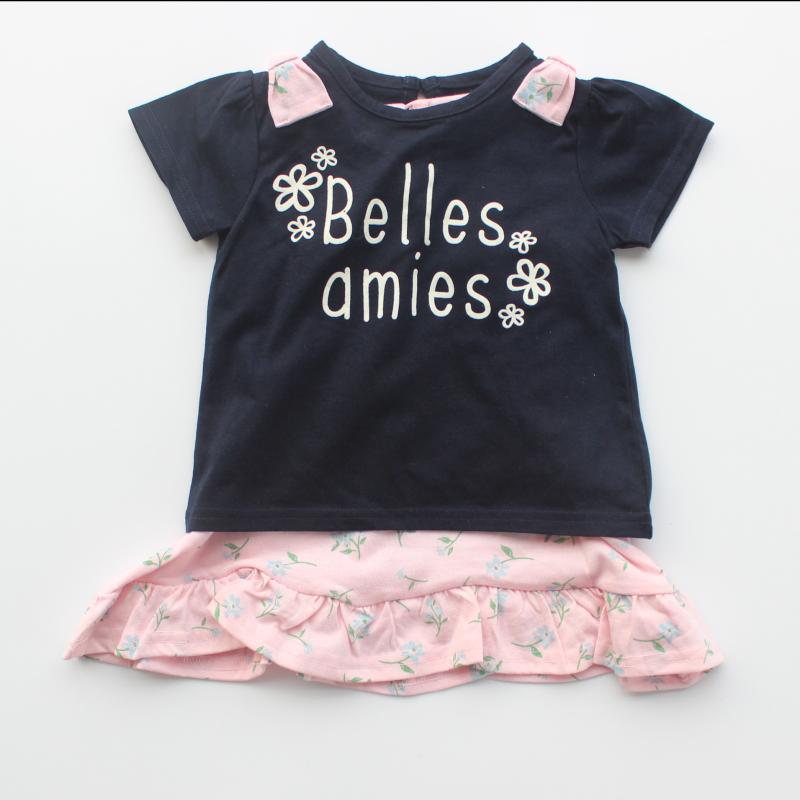 Super recommended Japanese order spring and summer baby girl floral two-piece short-sleeved top suspender skirt