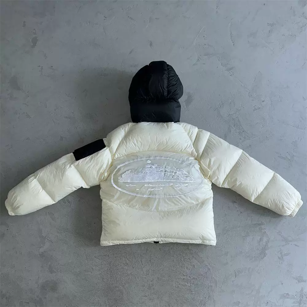 [Corteiz BOLO LITE JACKET恶魔岛透明印花短款连帽羽绒外套男街头]