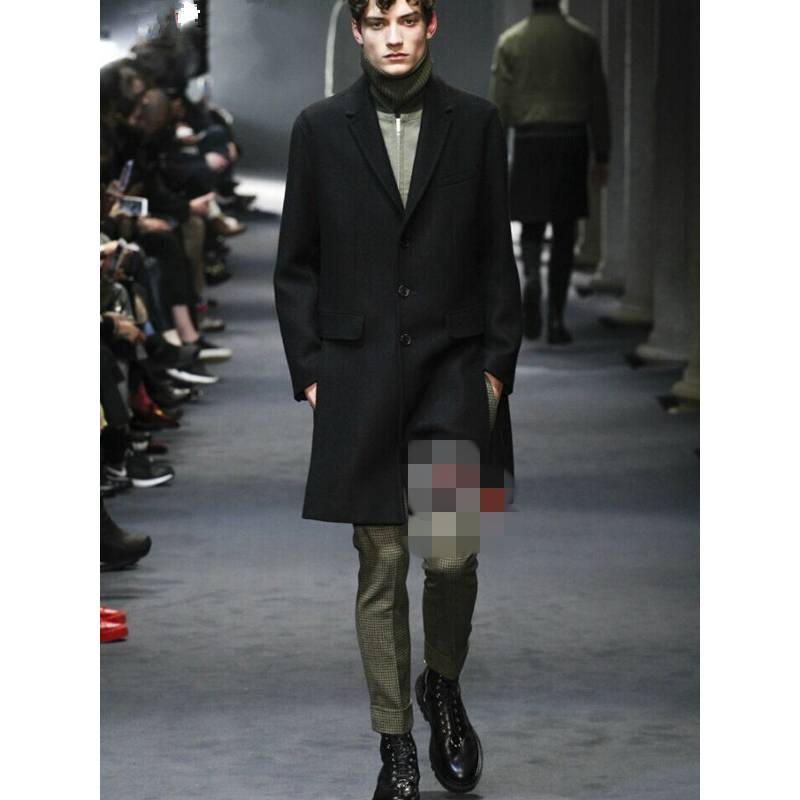 Catwalk mới mùa thu và mùa đông Áo khoác mỏng nam triều châu Âu và Hoa Kỳ phiên bản áo khoác len dài đơn ngực áo khoác da nam
