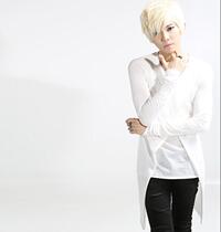 Spring new super long long-sleeved round neck T-shirt base shirt Hair stylist hipster slim nightclub Korean version