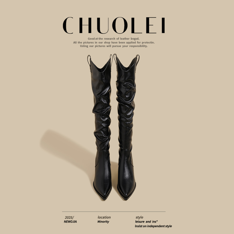 European and American Autumn and Winter New Style Stiletto V-Cut Fleece-Lined Riding Boots for Women, Black Over-The-Knee High-Heeled Pleated Long Boots European and American Autumn and Winter New Style Stiletto V-Cut Fleece-Lined Riding Boots for Women, Black Over-The-Knee High-Heeled Pleated Long Boots