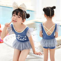 Childrens swimsuit Girls summer girls little baby little princess Korean lace one-piece 2020 new style swimsuit