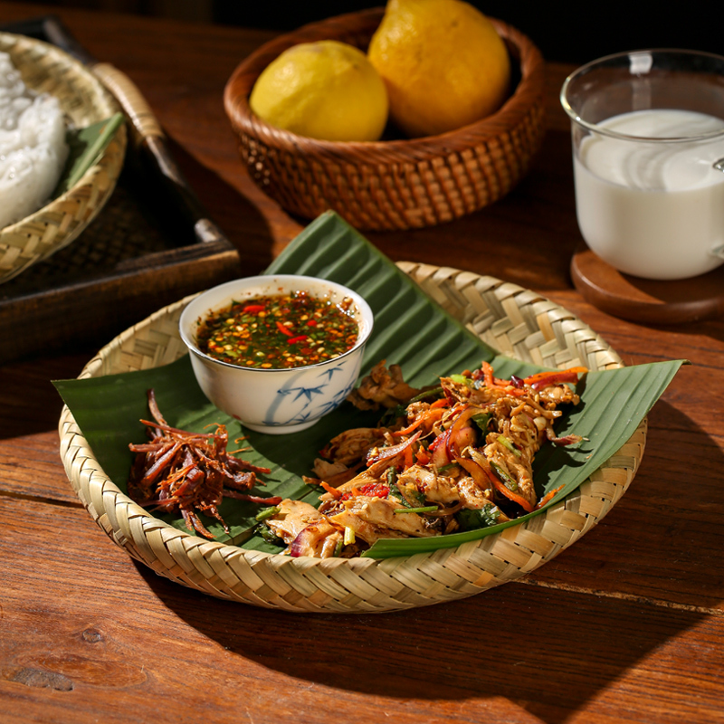 Thai Food Tableware Southeast Asian Creative Bamboo Woven Plates Thai-Style Trays Japanese-Style Dai-Style Food Plates Thai Food Round Plates