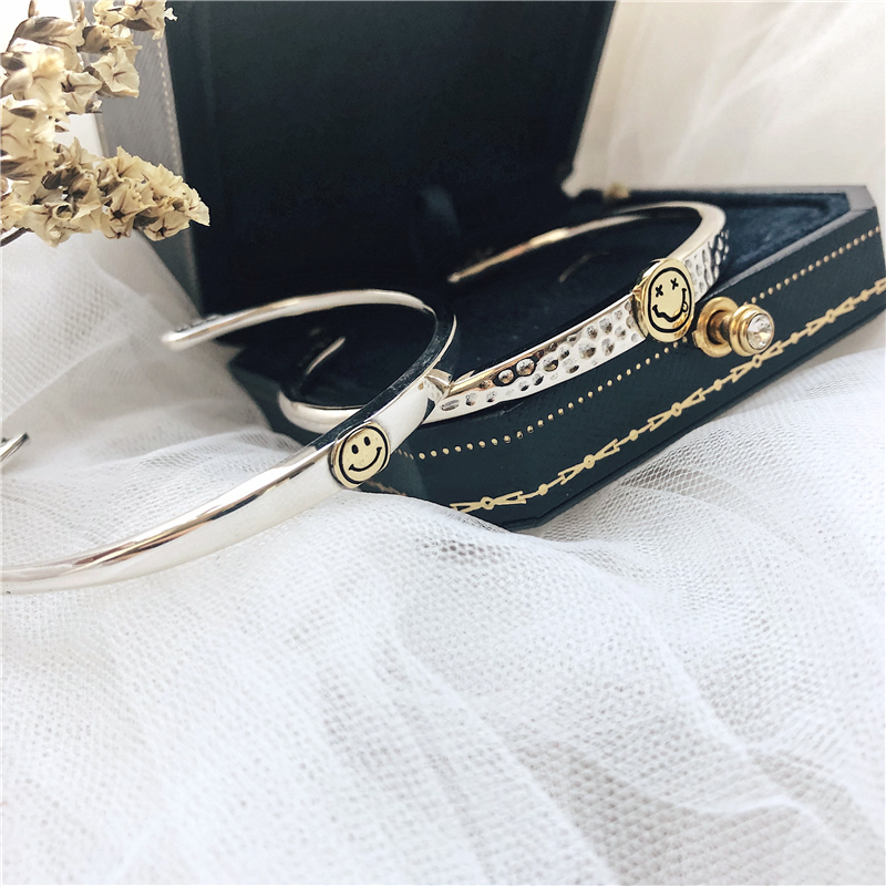 ins silver bracelet women's pure silver Valentine's Day Christmas gifts for boys pure silver lovers smiling face bracelets can be lettering