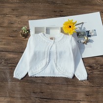 Childrens outer sweater baby girls knitted cardigan spring and autumn skirt girls shawl coat white small outer layer thin