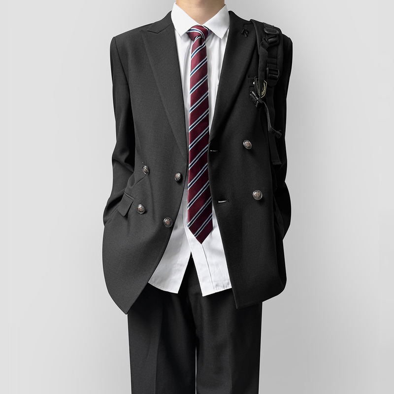 Uncle Kimura Dk Japanese Retro Black Double-Breasted Suit Uniform Men's Original Design Peaked Lapel Suit Set