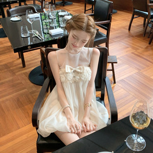 French-Style Sweet and Pure Desire Bow-Tie Sleeveless Mesh Dress for Women, New Summer Niche Design Rosebud Dress